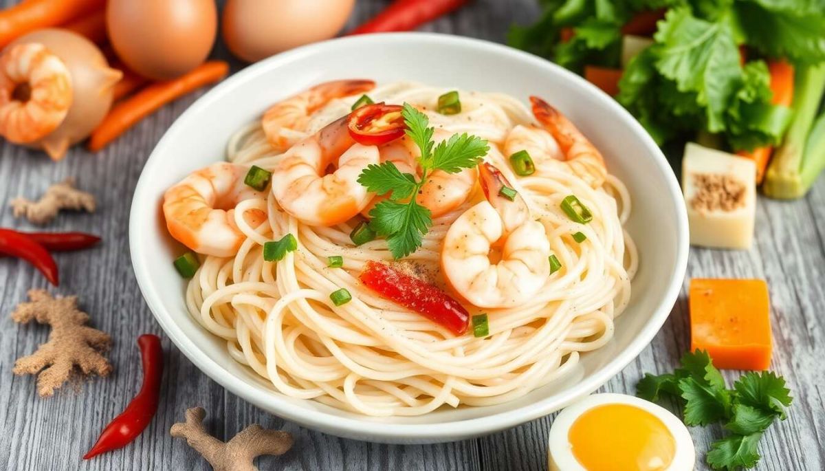 Dégustez des nouilles de riz aux crevettes et légumes