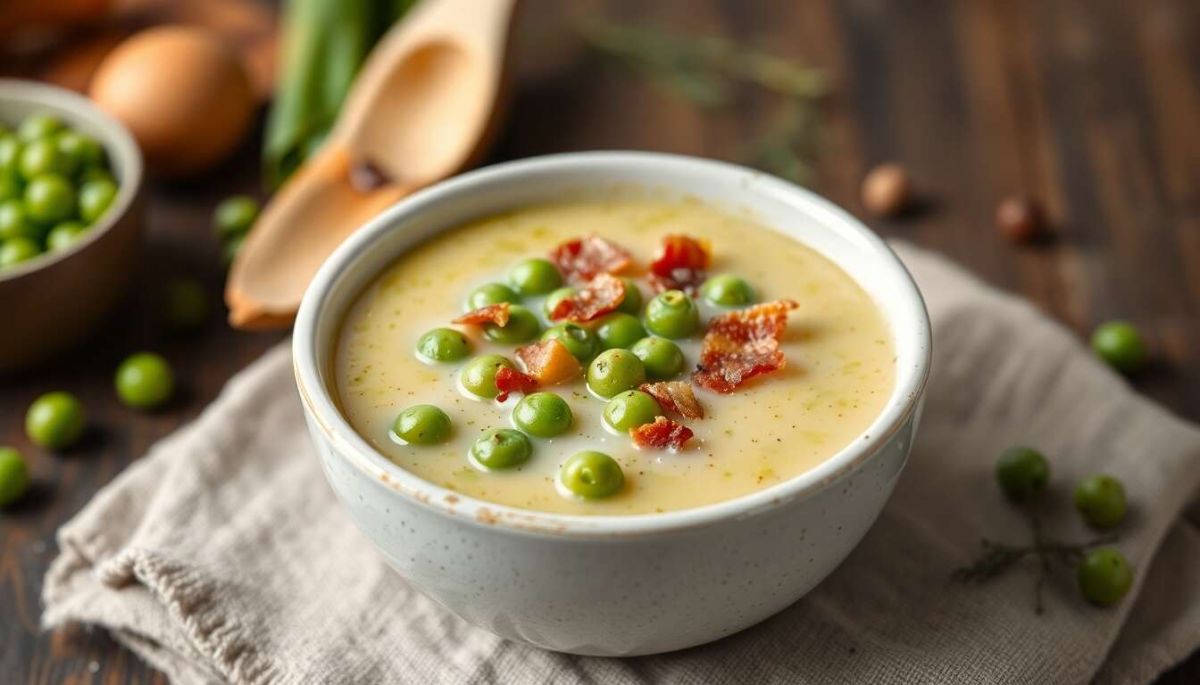 Savourez une soupe de petits pois aux lardons : réconfort et simplicité à chaque cuillerée