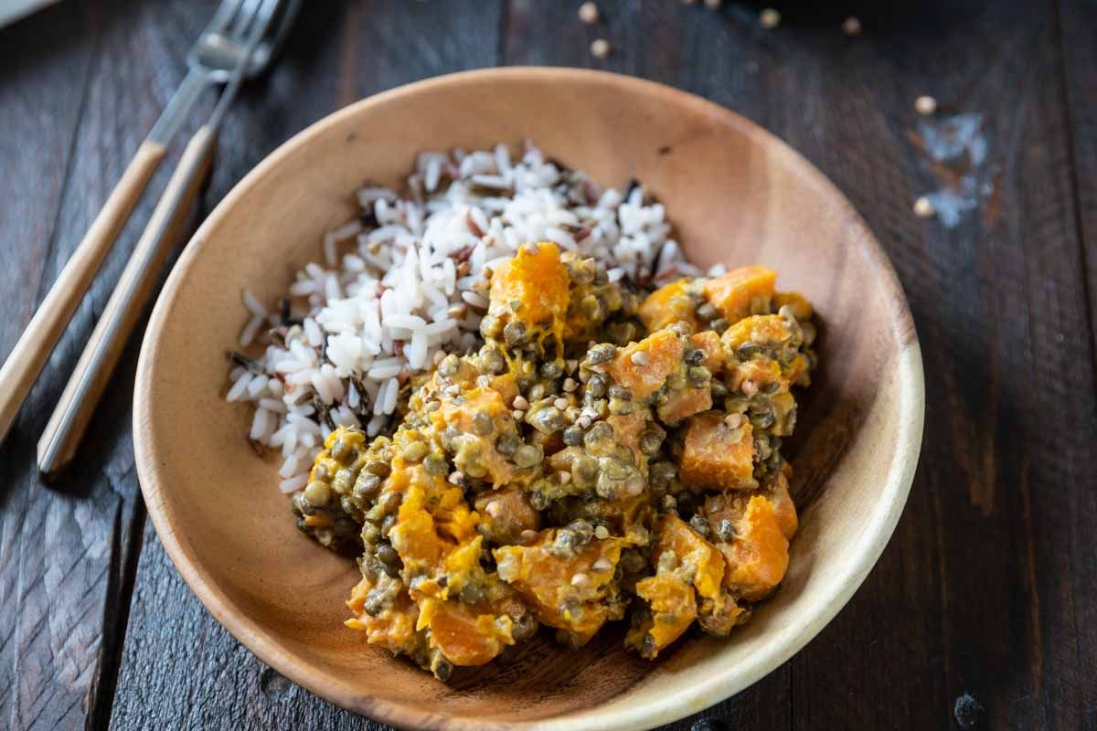 Dahl de lentilles vertes et patate douce