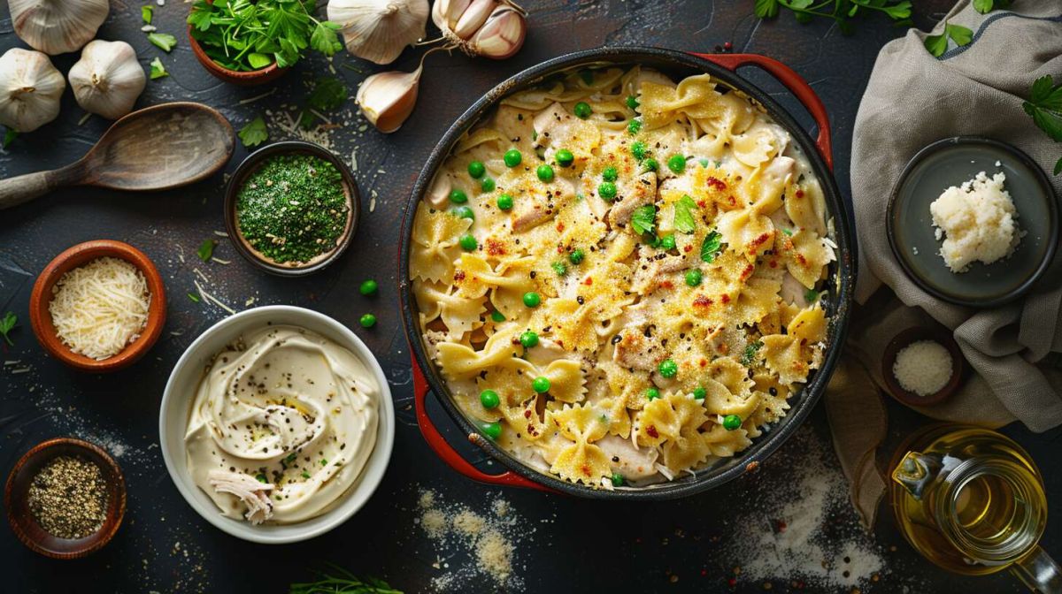 Un dîner rapide avec les farfalles crémeuses au poulet