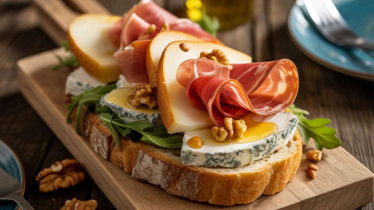La tartine qui ravit les papilles : fromage, poire et coppa