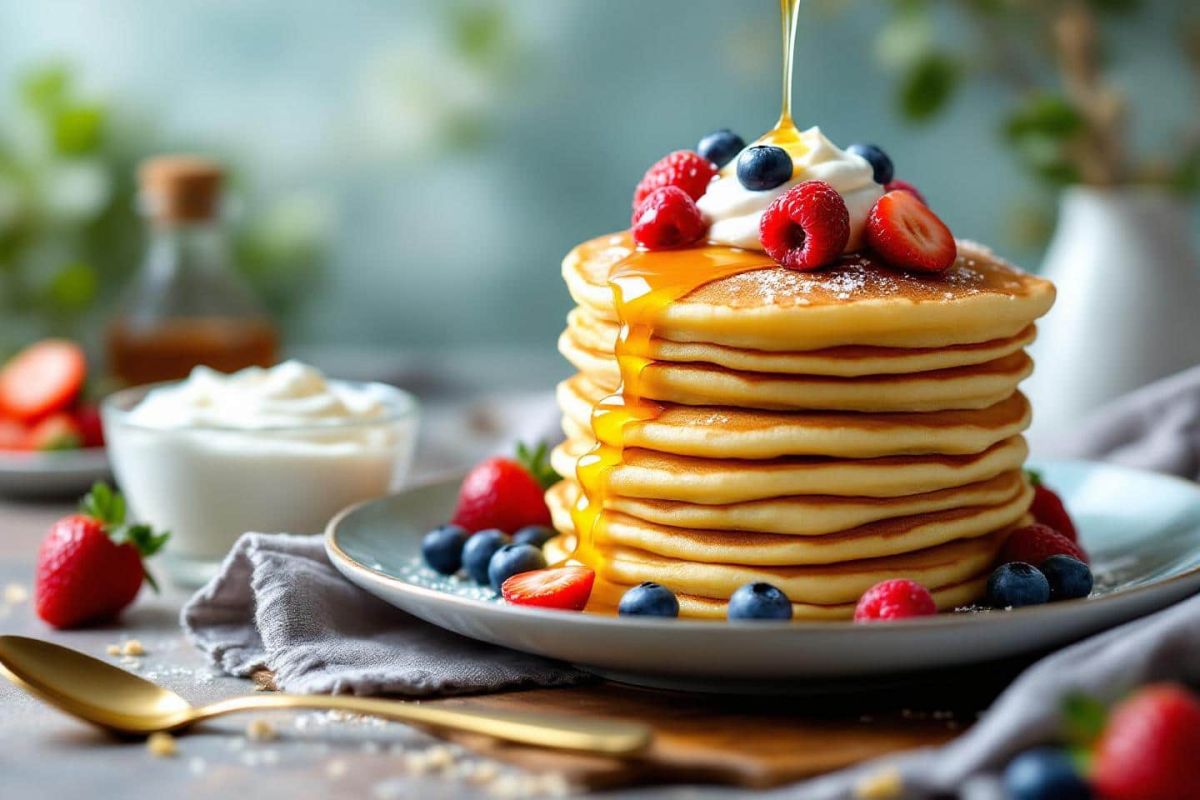 Un petit-déjeuner de rêve avec des pancakes au yaourt grec