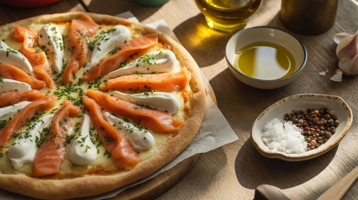 Pizza au saumon et fromage frais ail et fines herbes : une recette gourmande